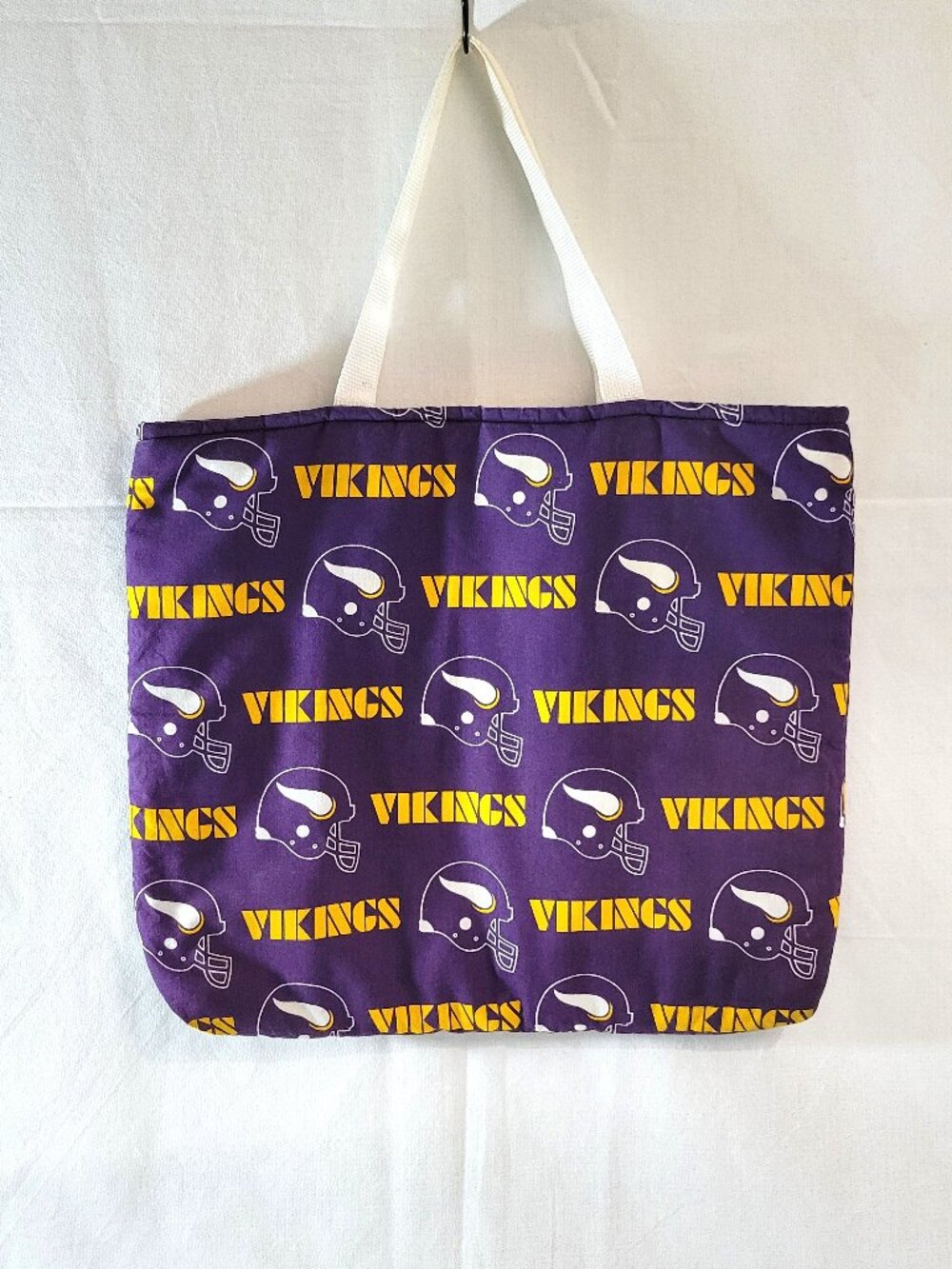 Minnesota Vikings Handmade Cotton Tote Bag NFL Licensed Fabric Purple Helmets